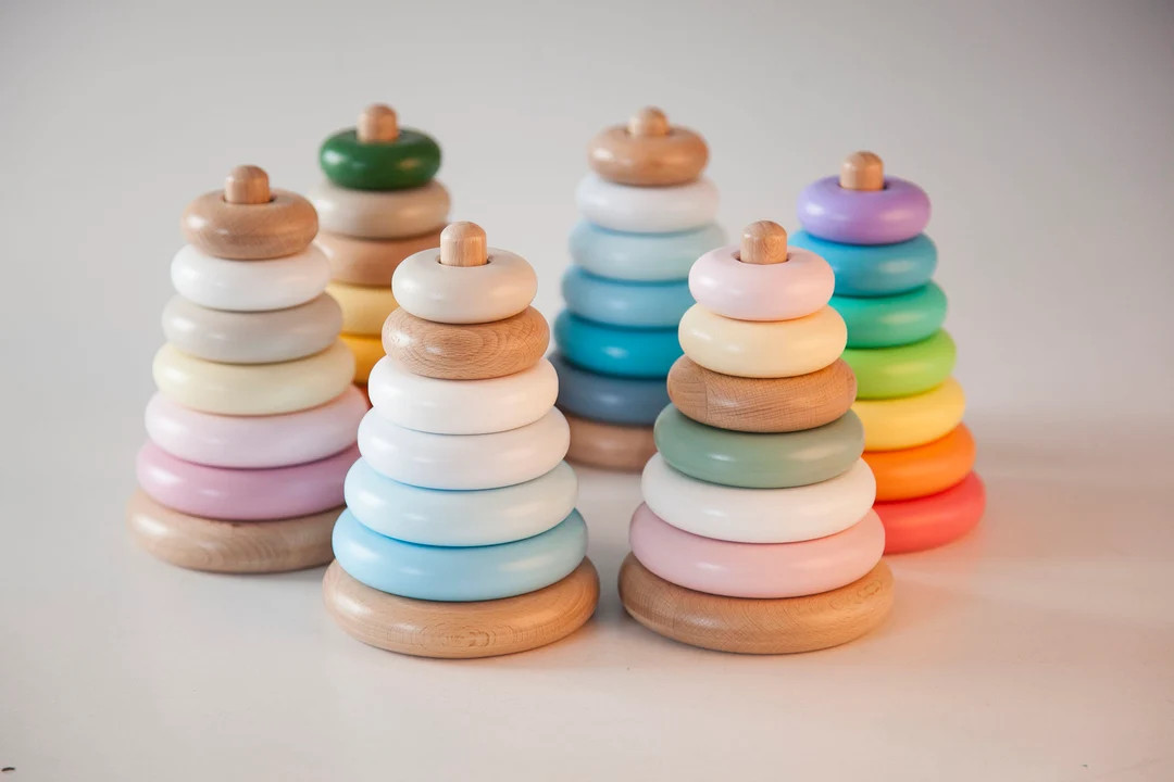 Baby Pyramid Ring Tower, Tour Anneaux Bois, Ice Cream Wooden Stacker Toy, Wooden Waldorf Stacking... | Etsy (US)