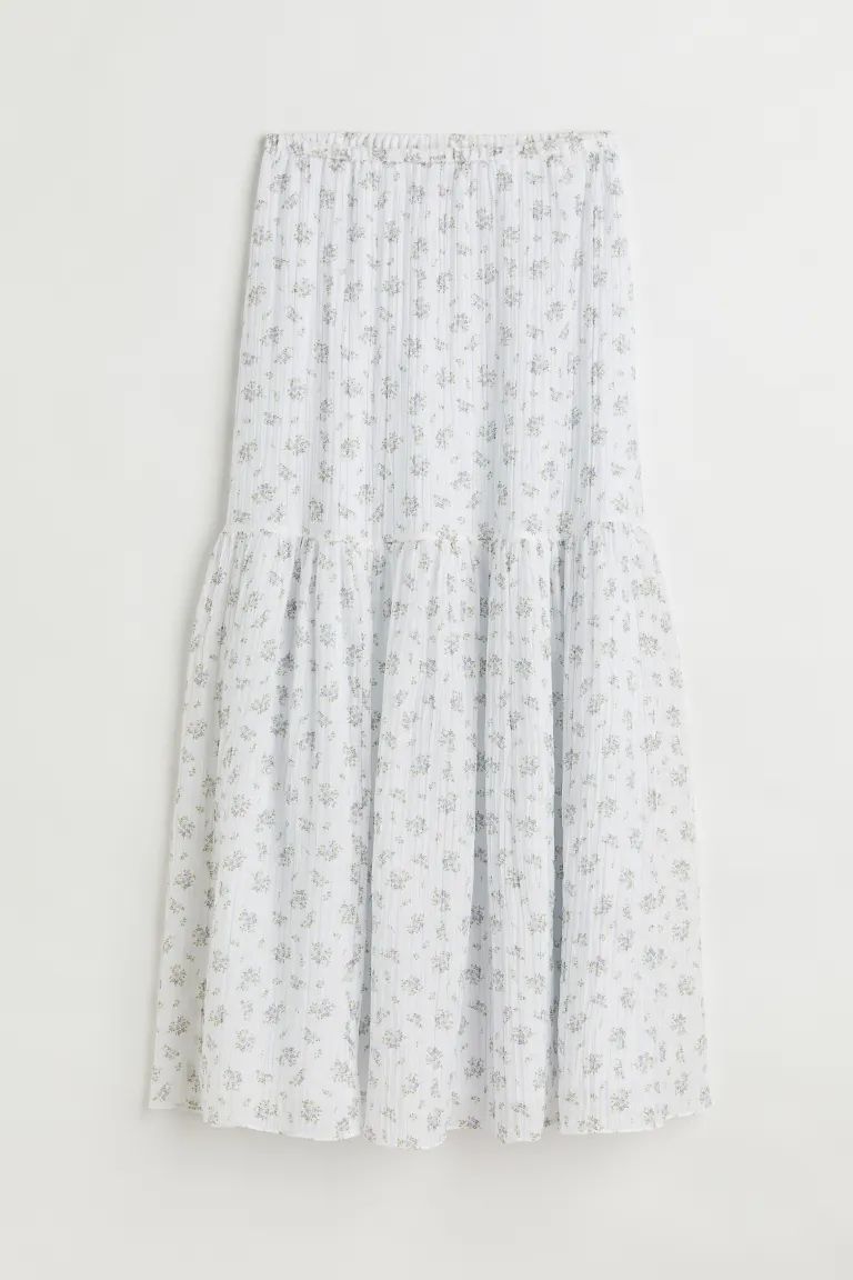 Ankle-length skirt in woven, crinkled fabric. High waist, covered elastic at waistband, and a gat... | H&M (US)