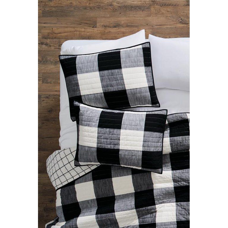 Better Homes & Gardens Black 100% Cotton Reversible Buffalo Plaid Quilt, Full/Queen | Walmart (US)