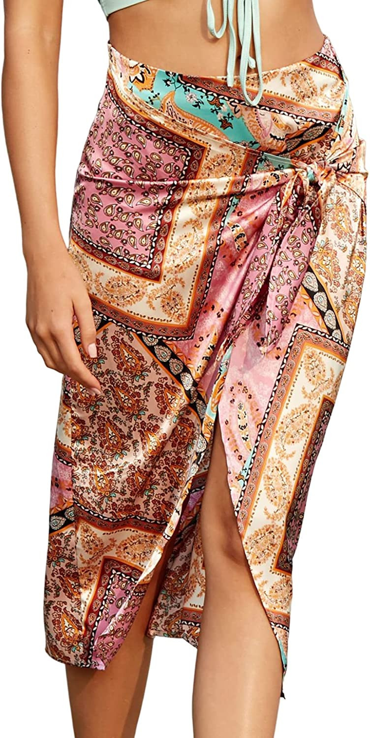 ZAFUL Women's Sarong Coverups Boho Beach Wrap Skirt High Wasit Tied Bathing Suit Cover Ups Bottom... | Amazon (US)