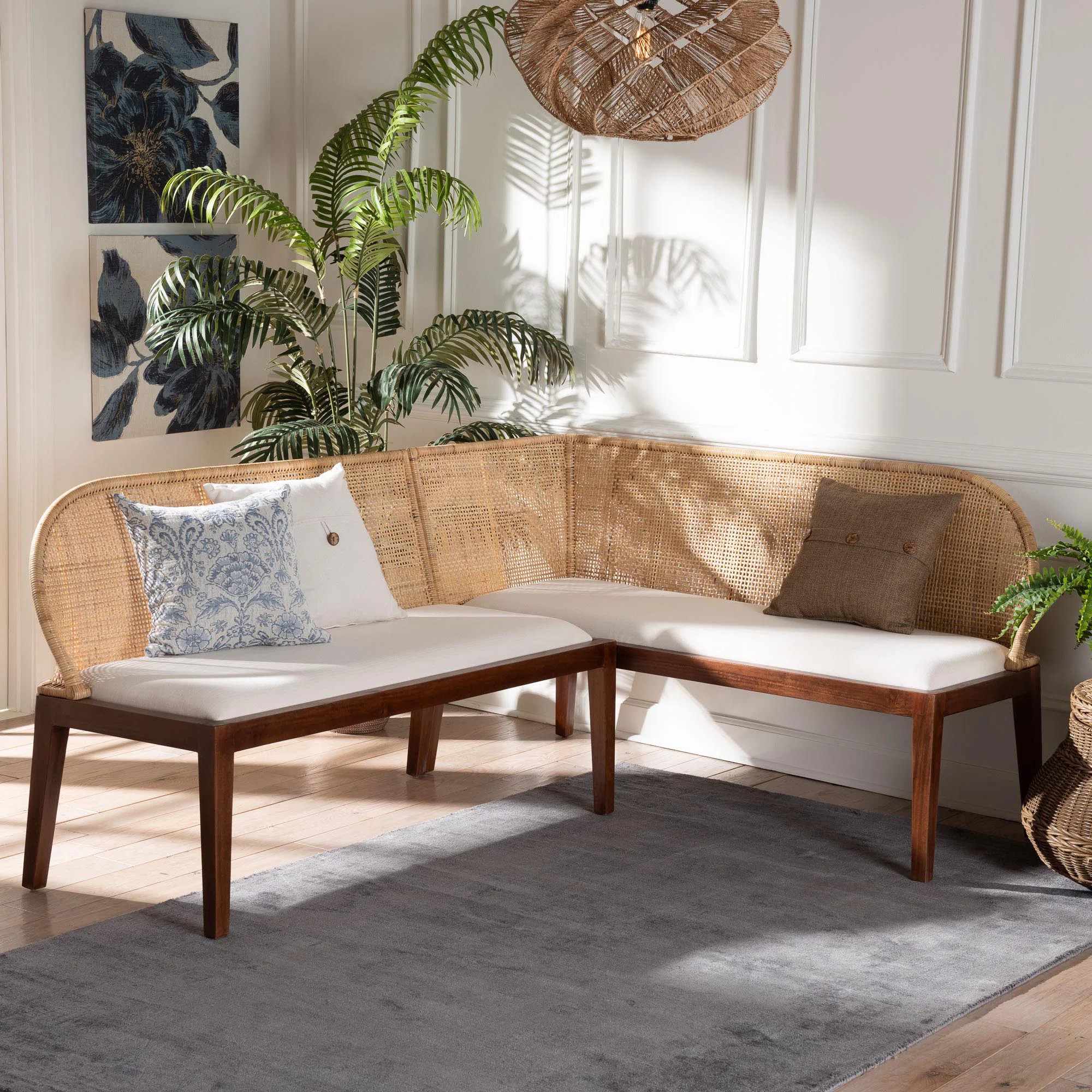 Dakota Fields Bali & Pari Okinawa 2-Piece Corner Bench Set With Cushion - L-Shaped Dining Nook Se... | Wayfair North America