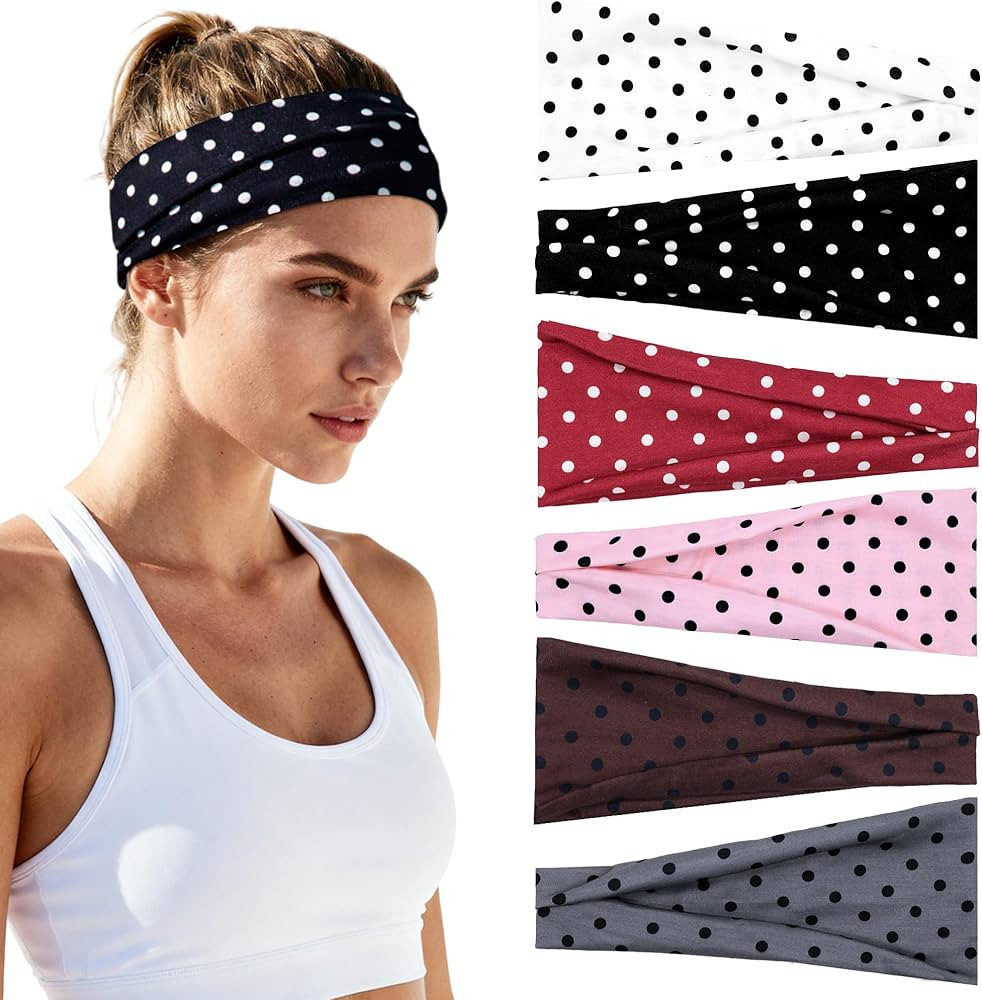 Polka Dot Headbands for Women - 6 Pack Valentine's Day Headbands Wide, Non-Slip Workout Elastic H... | Amazon (US)