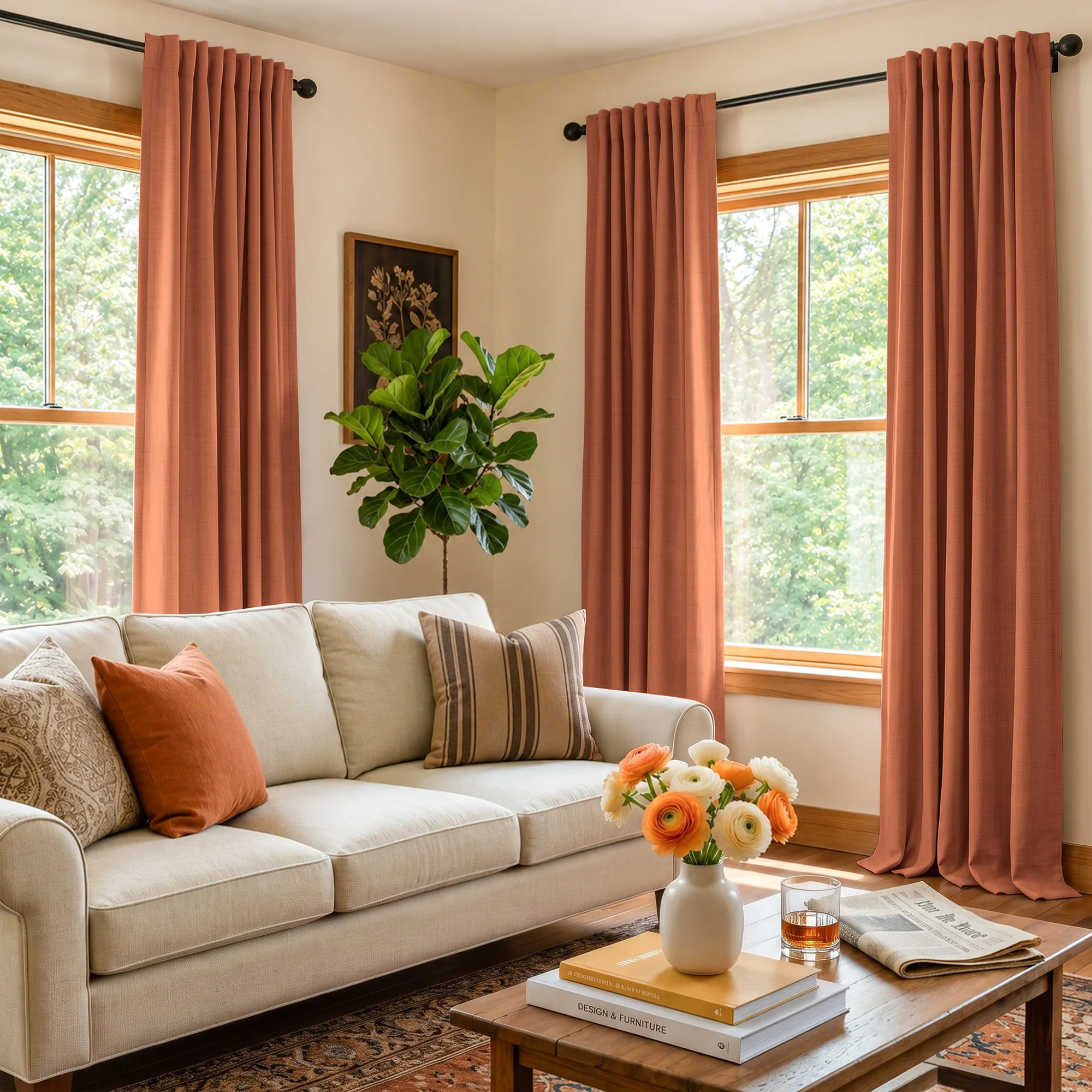 Birglinde Faux Linen Textured Thermal 100% Blackout Curtains for Bedroom Living Room Rod Pocket/Ring Clips | Wayfair North America