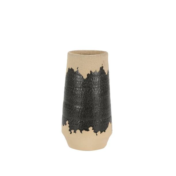 DecMode 12" Black Porcelain Vase with Terracotta Details | Walmart (US)