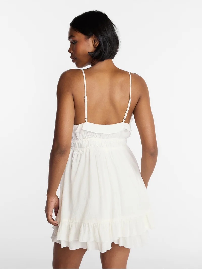 No Boundaries Sleeveless Tie Front Ruffle Romper, Women's XXS-XXL - Walmart.com | Walmart (US)