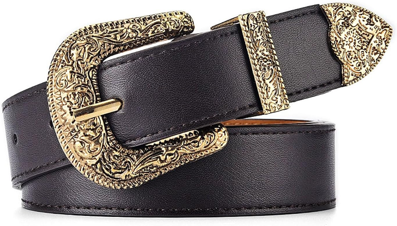 QIQILUXI Western Belt for Women Men Cowboys Cowgirls Carving Buckles Belts for Jeans Pants | Amazon (US)