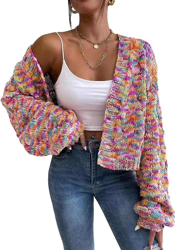 SHENHE Women's Cropped Cardigan Open Front Long Sleeve Ribbed Knit Cute Sweater | Amazon (CA)