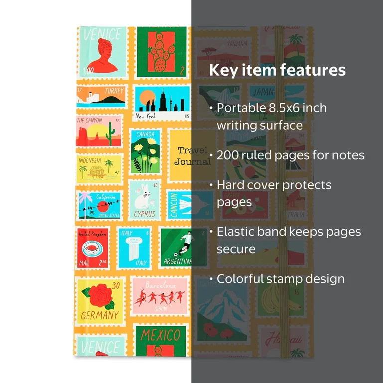 Pen+Gear Hard Cover Fashion Journal, Postage Stamps, 8.5" x 6", 200 Ruled Pages | Walmart (US)