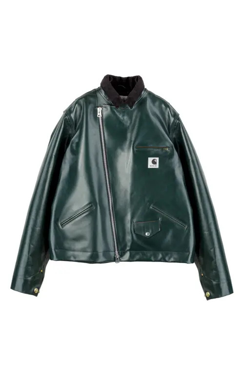 Sacai Carhartt WIP Leather Jacket in Green at Nordstrom, Size 2 | Nordstrom