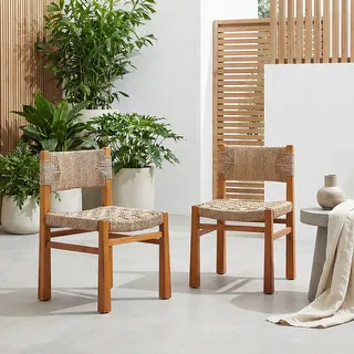 Christopher Knight Home - Acacia Wood Outdoor Patio Dining Chairs with Wicker Seat (Set of 2) - B... | Bed Bath & Beyond