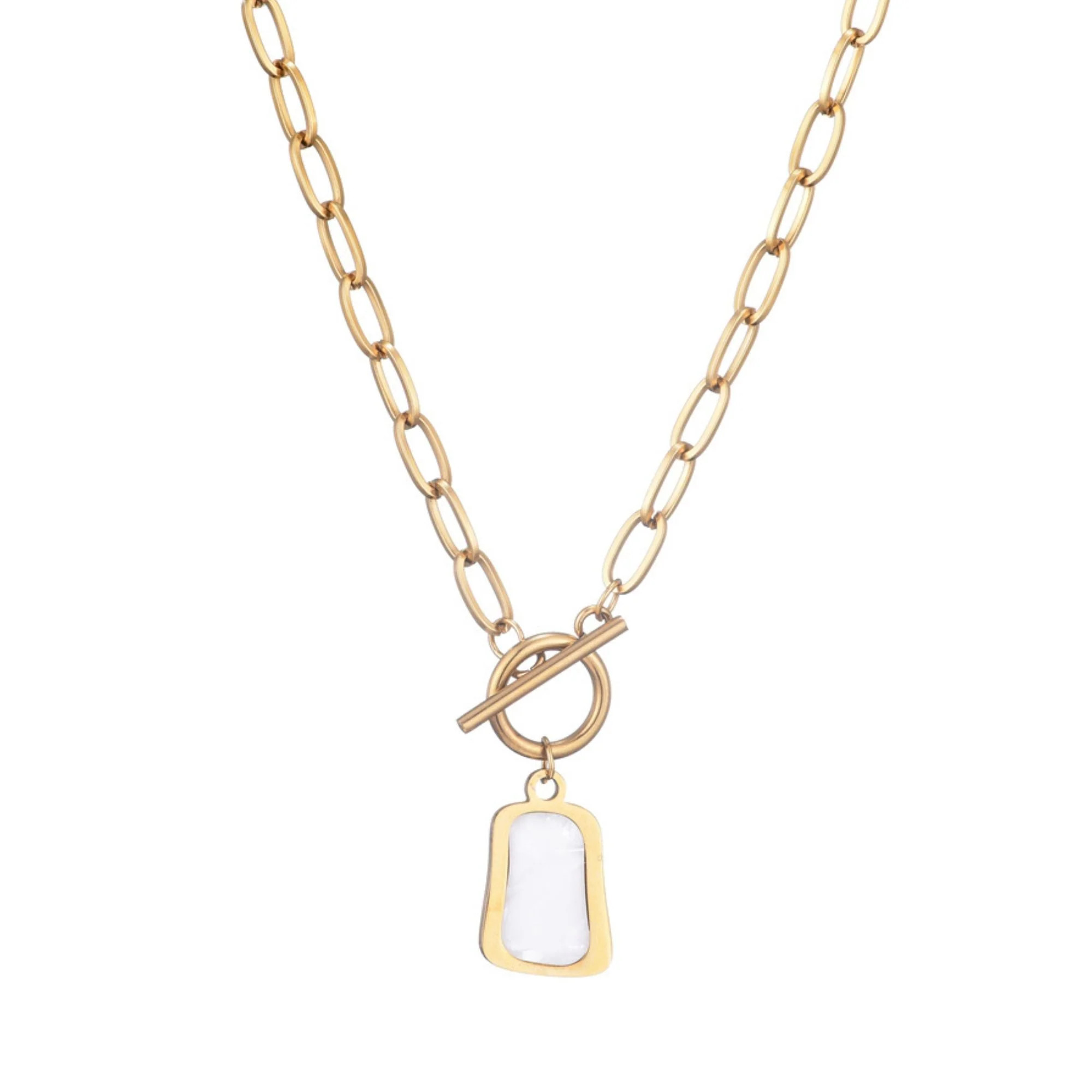 Tarnish Resistant 18k Gold Plated Mother of Pearl Toggle Necklace | Shop Simon