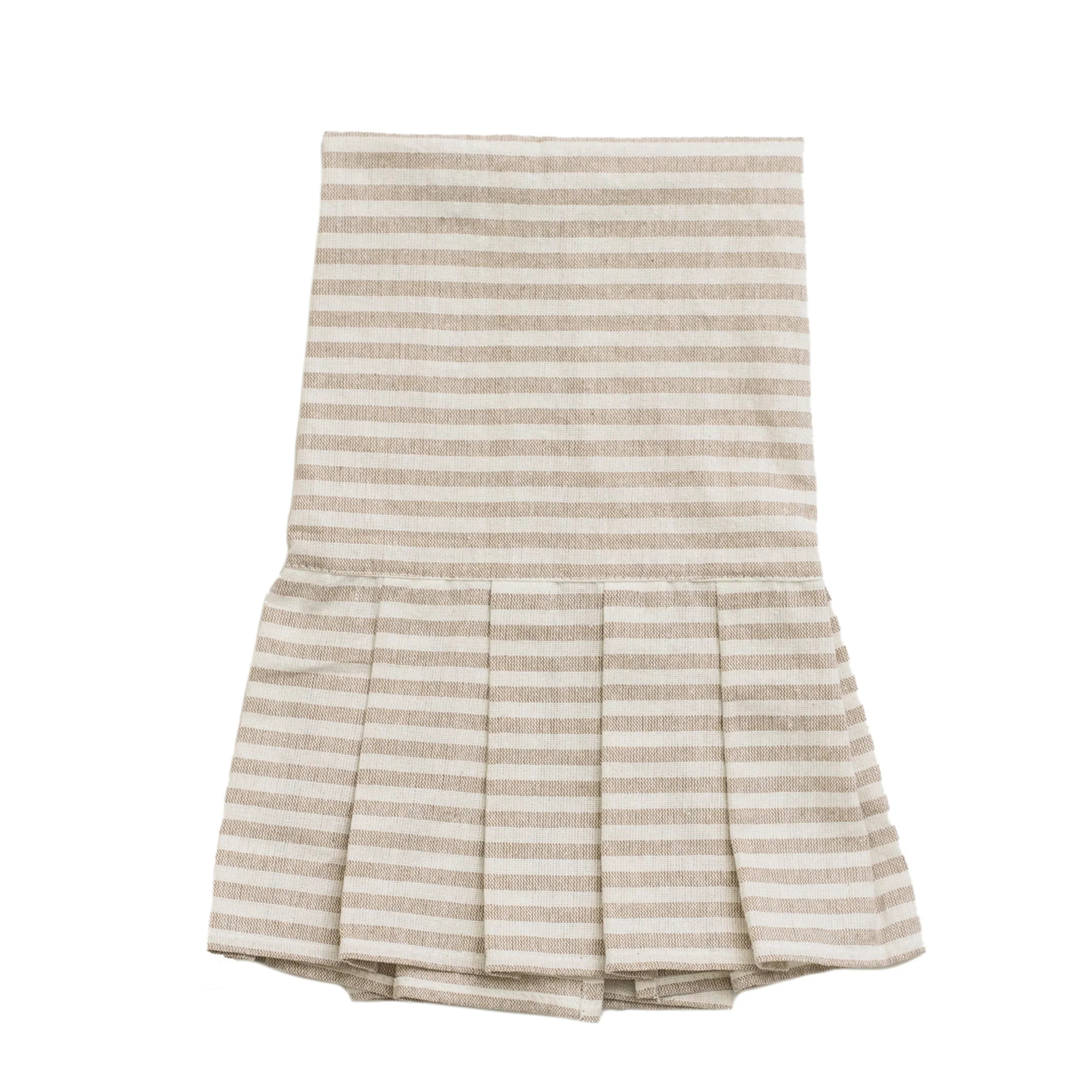 Tan Striped Tea Towel with Ruffle | Sweet Water Decor, LLC