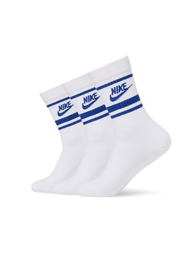 Nike Unisex Sportswear Dri-Fit Everyday Essential Crew Socks (3 Pairs), White/Game Royal/Game Royal, Medium | Amazon (US)