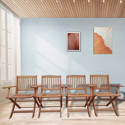 GDFStudio Benedict Rustic Patio Foldable Patio Dining Chairs (Set of 4), Teak | Target