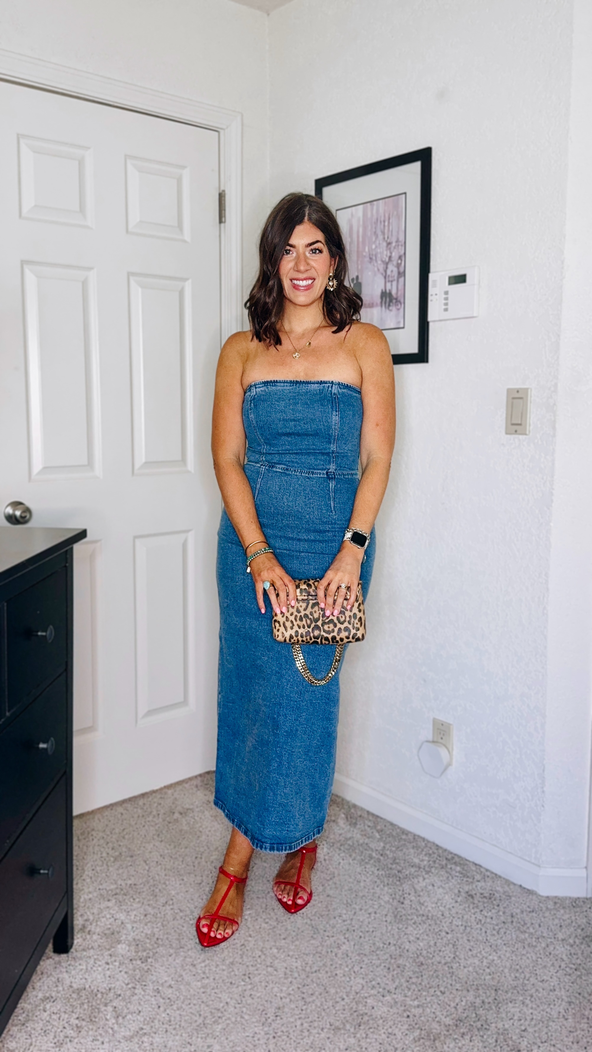 In a medium tall denim dress 

#LTKParties #LTKMidsize #LTKSaleAlert