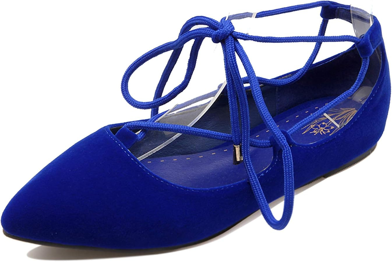 Gicoiz Women Pointed Toe Lace Up Casual Ballet Flats | Amazon (US)