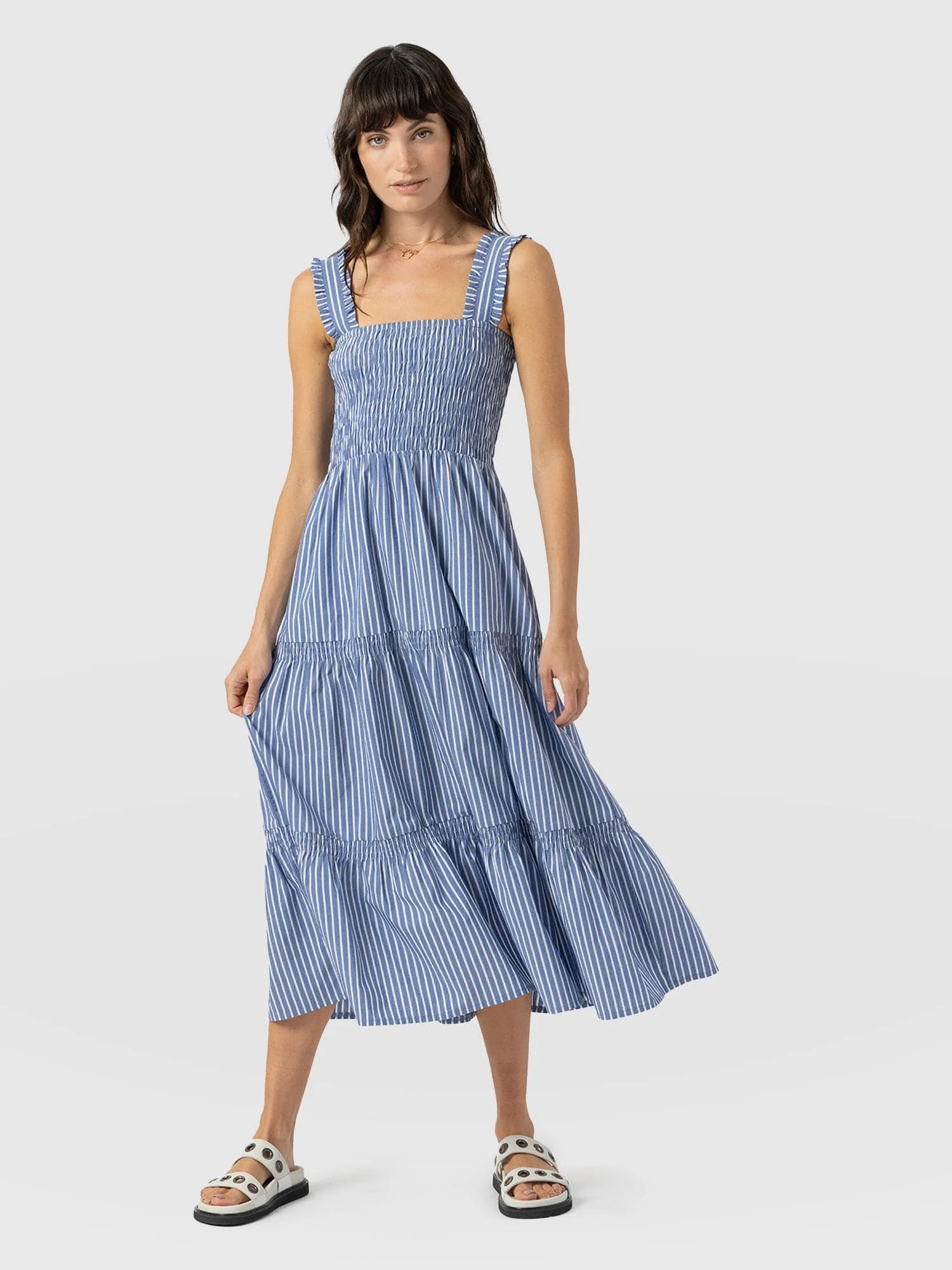 Maya Shirring Dress - Blue Stripe | Saint + Sofia