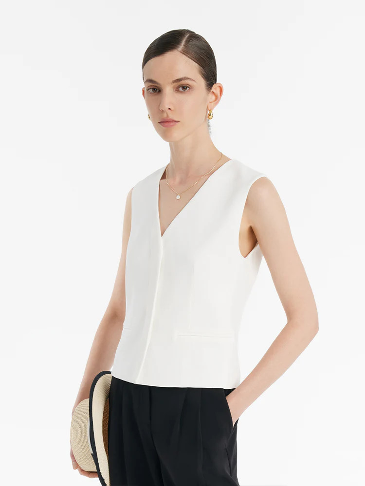 Triacetate Slim V-Neck Women Vest | GOELIA