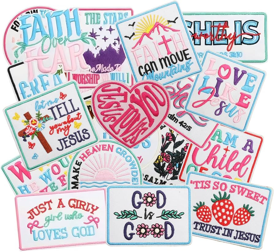 20pcs Faith Iron/Sew on Patches, Jesus God Christian Embroidered Applique, Cute Decoration for Cl... | Amazon (US)