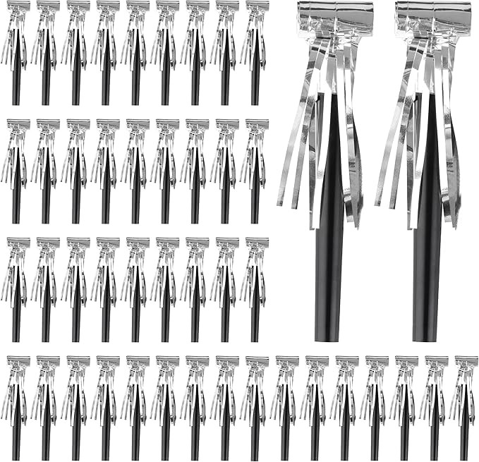 50Pcs New Years Noise Makers, New Years Eve Party Supplies, Silver Party Blowers Horns Metallic F... | Amazon (US)