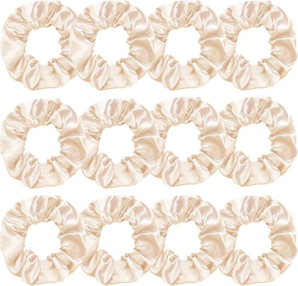 Silk Satin Scrunchies for Women Girls 12 PCS Ivory White Hair Scrunchies Silk Satin Hair Ties for... | Amazon (US)