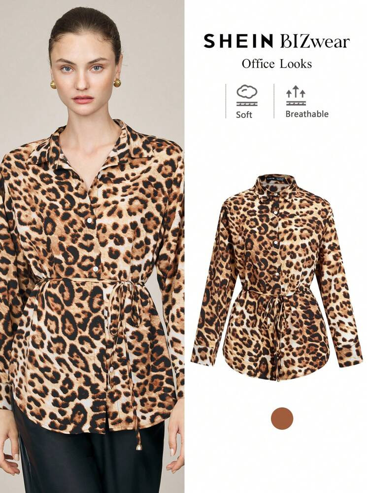 BizChic Women's Elegant Leopard Print Dress Shirt For Commute, Party, Holiday, Christmas | SHEIN
