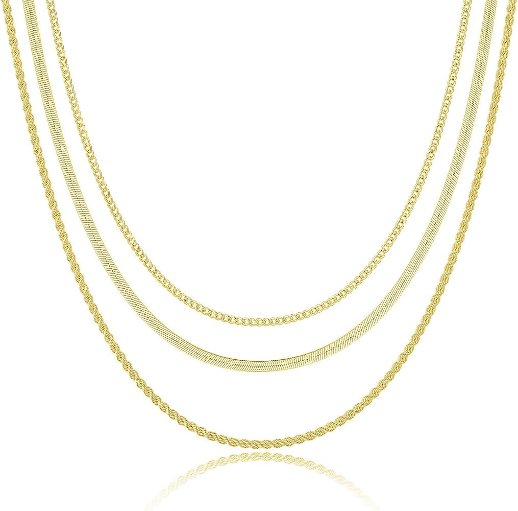 Freekiss Herringbone Necklace for Women,Dainty Gold Necklace,14k Gold Plated Snake,Gold Chain Cho... | Amazon (US)