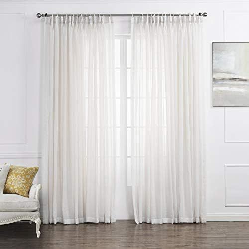 Amazon.com: LANTIME White Semi Sheer Curtains, Faux Linen Double Pleated Extra Long Window Sheer ... | Amazon (US)