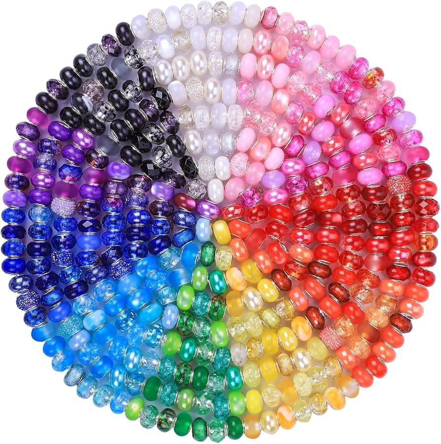 Aipridy 192 Pcs Large Hole European Beads,Craft Supplies Kit, Assorted Mixed Color Lampwork Space... | Amazon (US)