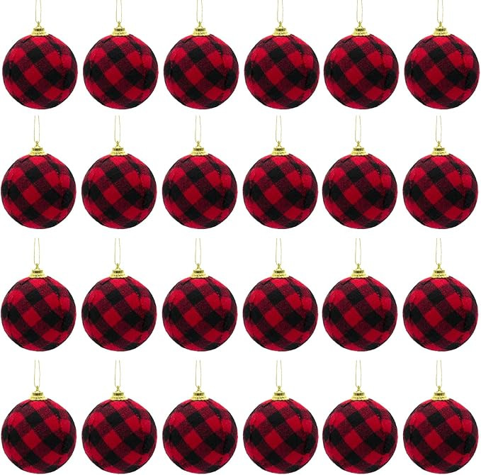 24pcs Christmas Ball Buffalo Plaid Fabric Christmas Balls 2.4"/60mm Hanging Ornaments Xmas Bauble... | Amazon (US)