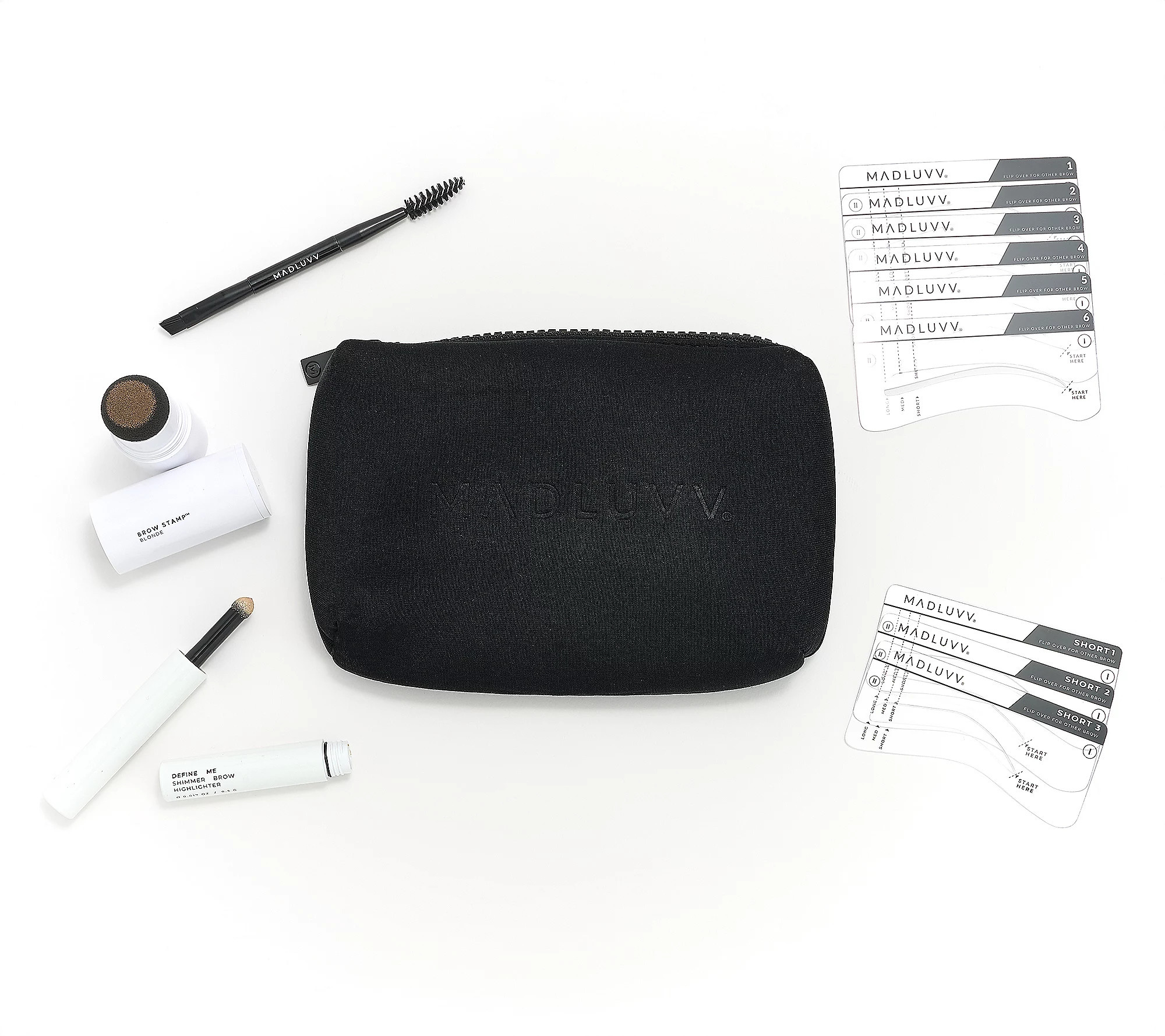 Madluvv Brow Stamp, 9 Stencils & Highlighter Kit with bag | QVC