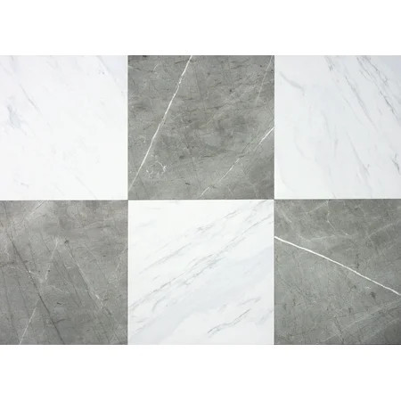 FloorPops 12-in by 12-in Grey & White Marble Bonneville Peel & Stick Floor Tiles | Walmart (US)