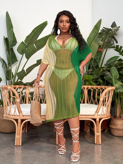 Plus Colorblock Dolman Sleeve Cover Up Dress Without Bikini Set
   SKU: sf2204088564508255      
... | SHEIN