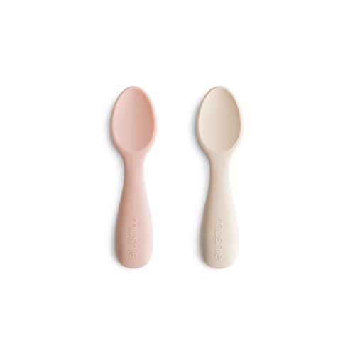 mushie Silicone Toddler Starter Spoons | 2 Pack (Blush/Shifting Sand) | Amazon (US)