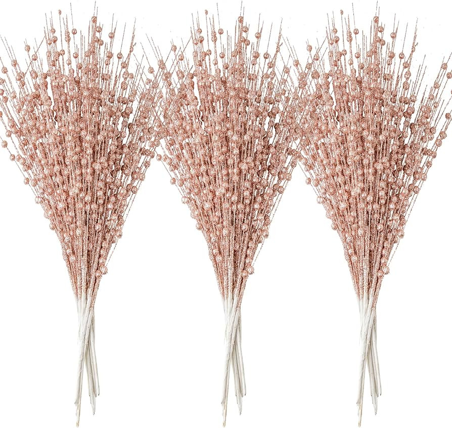 Joiedomi 24 pcs Christmas Tree Berry Stem (Rose Gold) Ornaments, Glittery Decorative Bead Sticks,... | Amazon (US)
