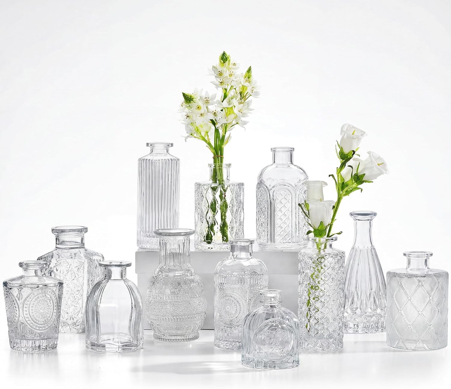 CUCUMI Glass Bud Vases Set of 12, Small Vases for Centerpieces, Vase for Flowers in Bulk for Rustic Wedding Home Table Decorations | Amazon (US)