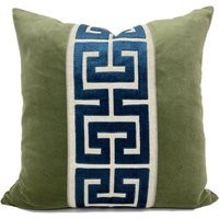 Sage Green Velvet Pillow Cover With Large Greek Key Trim - Navy | Etsy (US)