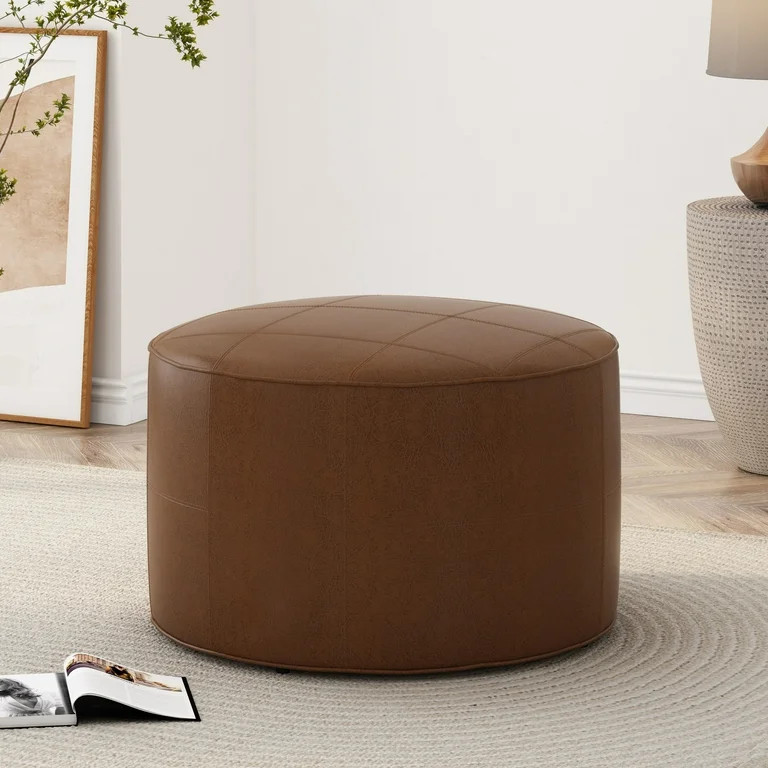 Noble House Derring Faux Leather Small Ottoman, Cognac Brown | Walmart (US)