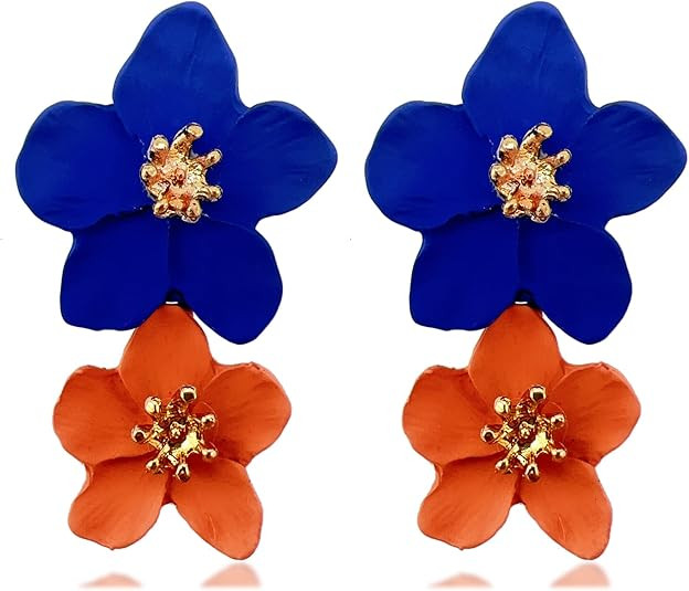 Flower Dangle Earrings Boho Layered Floral Petal Drop Earrings Statement Stud Earring for Women G... | Amazon (US)