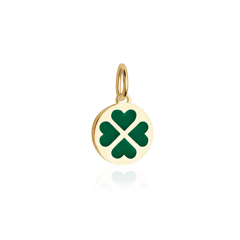 4 leaf Clover Charm Green Enamel Solid Gold Mini | Jet Set Candy (US)