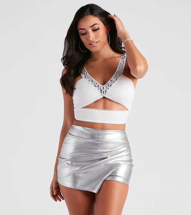 Bejeweled To Meet Ya Mesh Crop Top | Windsor Stores