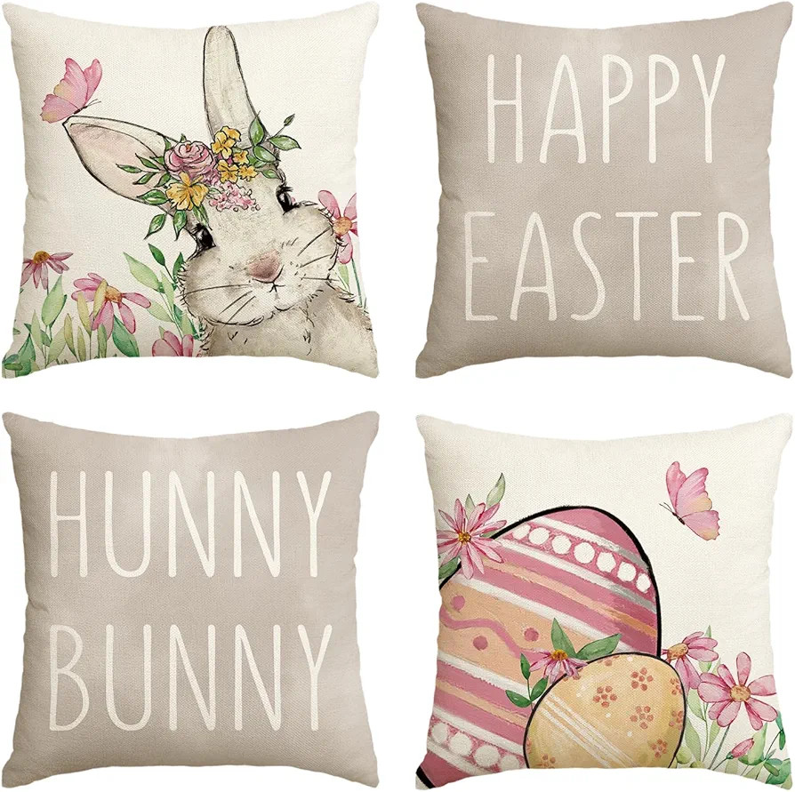 AVOIN colorlife Happy Easter Hunny Bunny Grey Throw Pillow Covers, 18 x 18 Inch Easter Eggs Bunny... | Amazon (US)