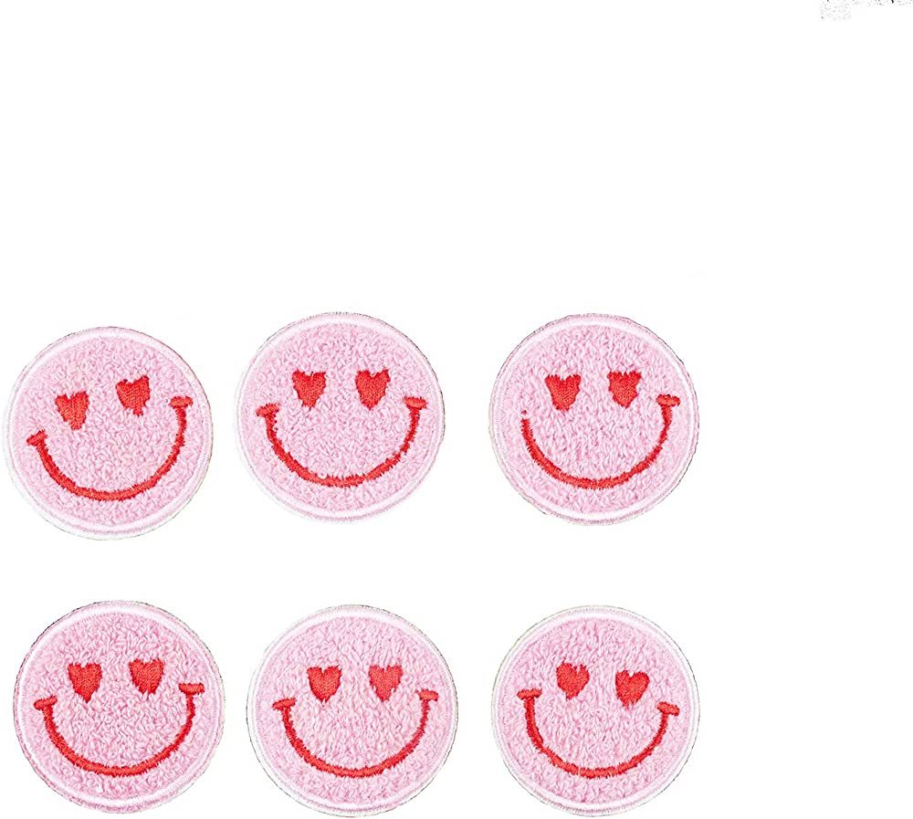 6Pcs Happy Face with Heart Eyes Chenille Patch, Smile Face Embroidery Chenille Patch Sew Iron on ... | Amazon (US)