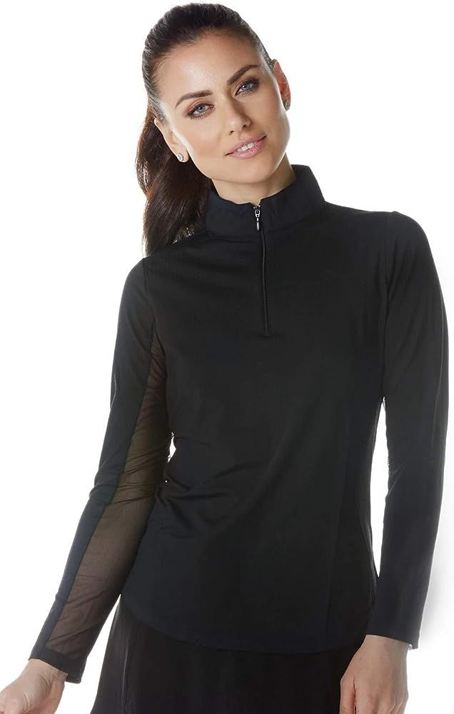 Women's Sun Protective UPF 50+ Cooling Solid Long Sleeve Mock Neck Top 80000 Black Solid XL | Amazon (US)