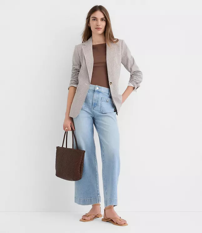 Petite Palmer Denim Wide Leg Crop Pants in Refined Blue Wash | LOFT