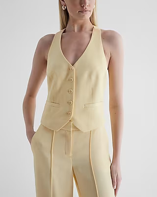 Linen-blend Button Front T-back Vest | Express