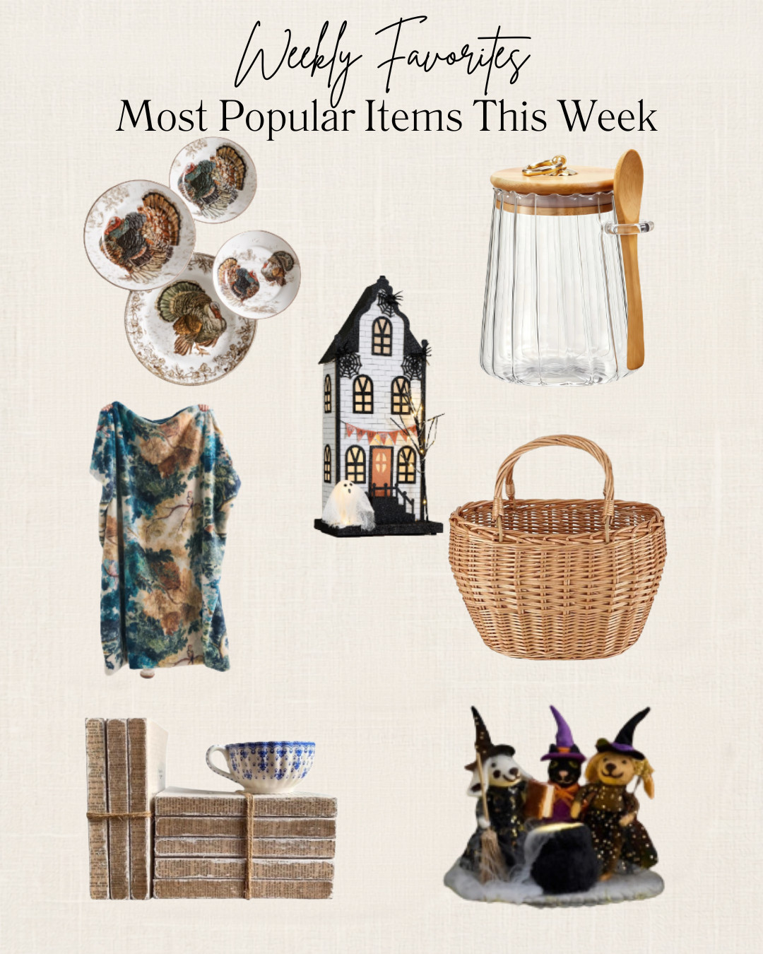 Most popular items for the week!  Lots of Halloween, some cute storage baskets and jars, and a beautiful throw perfect for Fall! 

 #LTKHome