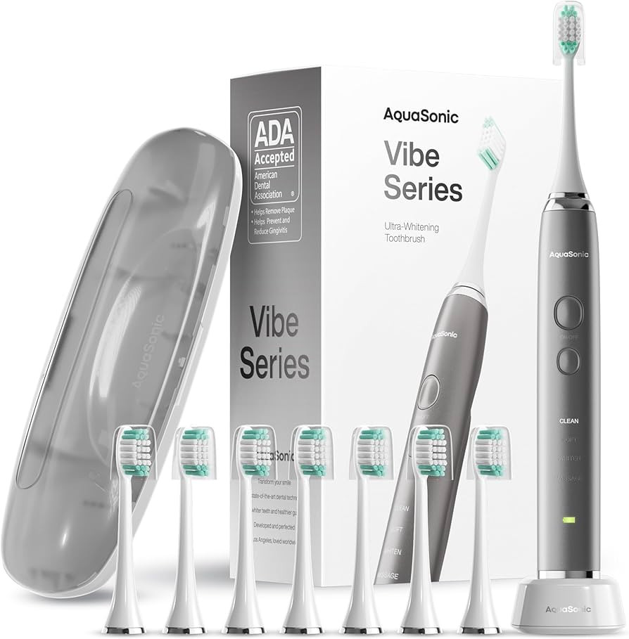 Aquasonic Vibe Series Ultra-Whitening Toothbrush – ADA Accepted Electric Toothbrush - 8 Brush H... | Amazon (US)