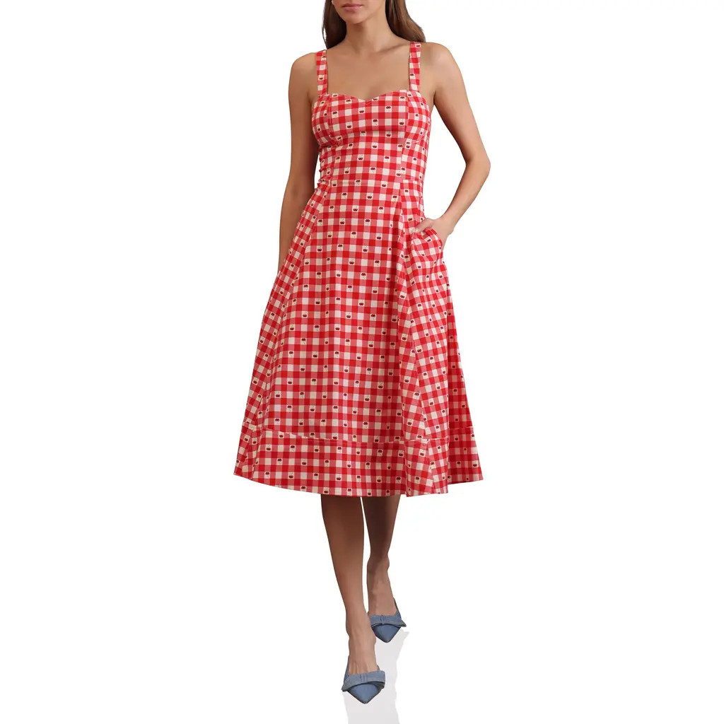 Avec Les Filles Fit and Flare Sweetheart Dress in Cherry Gingham at Nordstrom Rack, Size 2 | Nordstrom Rack
