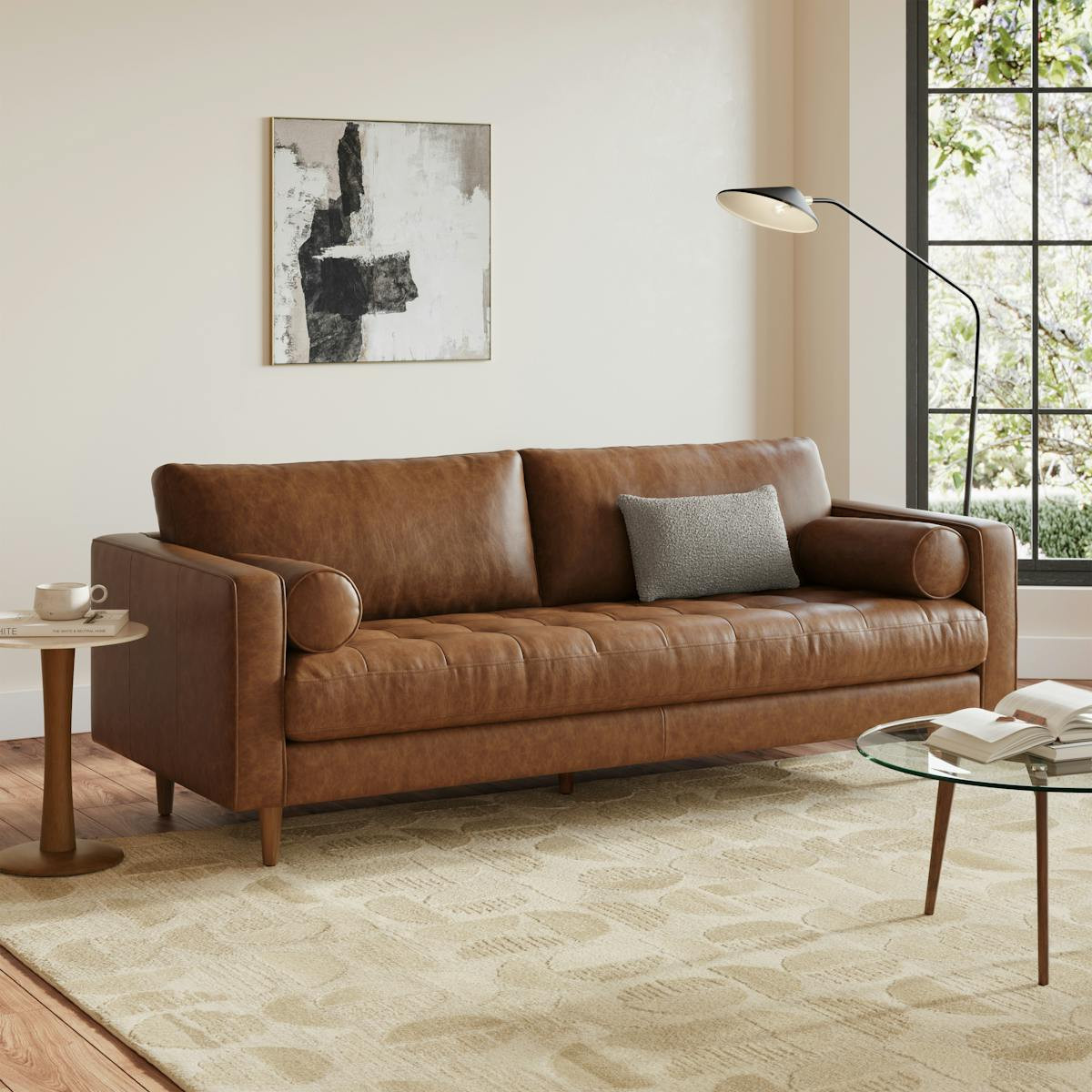 Sven 88" Tufted Leather Sofa - Lazio Brown | Article